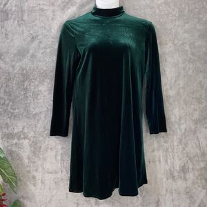 Vintage 90s Y2K KC Spencer Velour long sleeve Dress size 16 Green mock neck
